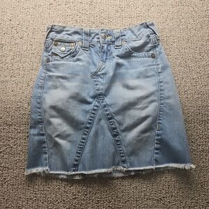 True Religion Skirt Womens 24 Abby Blue Denim Frayed See photos for Measurements